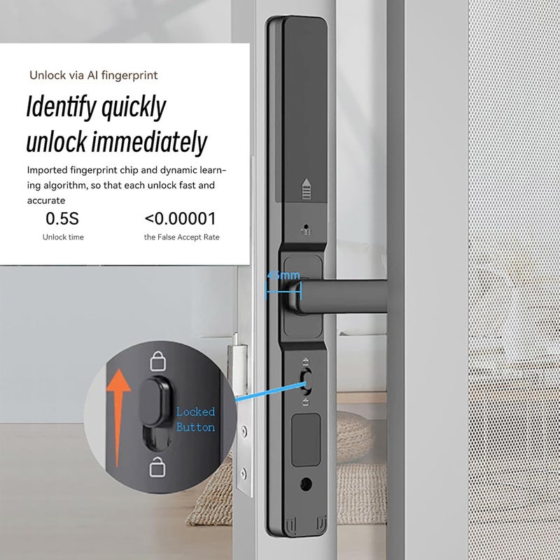 HiFam Fingerprint Door Lock, TUYA APP Control Smart Lock Electronic Door Lock with Code Passcode Biometric Door Handle, IC Card Key Unlock - Image 3